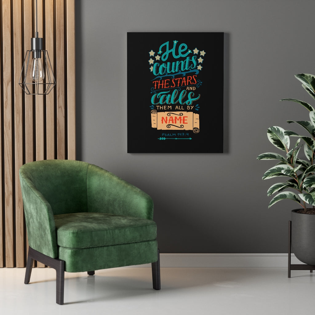 Scripture Walls He Counts The Stars Psalm 147:4 Bible Verse Canvas Christian Wall Art Ready to Hang Unframed-Express Your Love Gifts