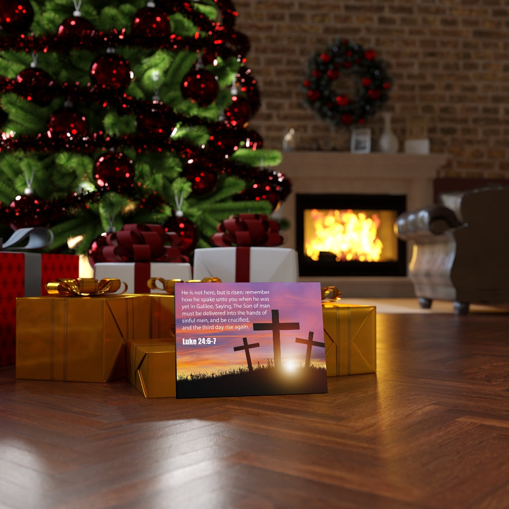 Scripture Walls He Has Risen Luke 24:6-7 Bible Verse Canvas Christian Wall Art Ready to Hang Unframed-Express Your Love Gifts