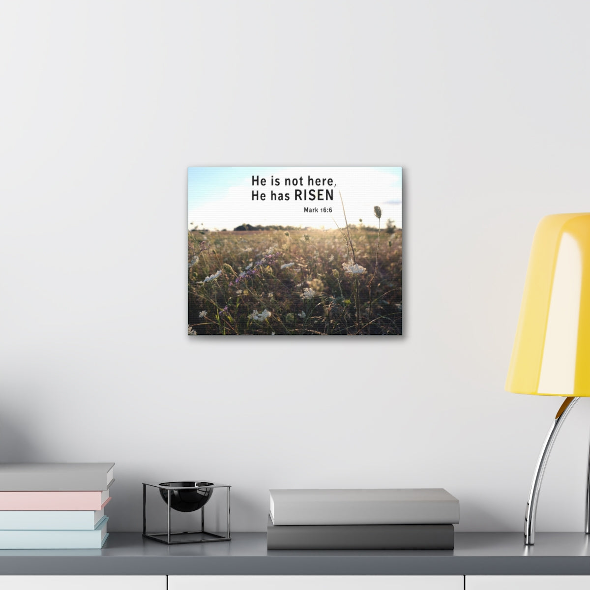 Scripture Walls He Has Risen Mark 16:6 Bible Verse Canvas Christian Wall Art Ready to Hang Unframed-Express Your Love Gifts