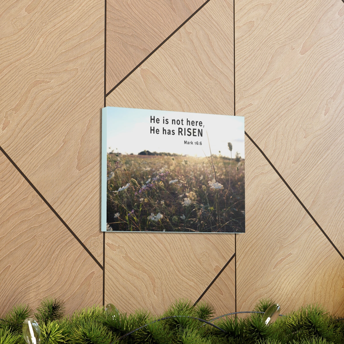 Scripture Walls He Has Risen Mark 16:6 Bible Verse Canvas Christian Wall Art Ready to Hang Unframed-Express Your Love Gifts