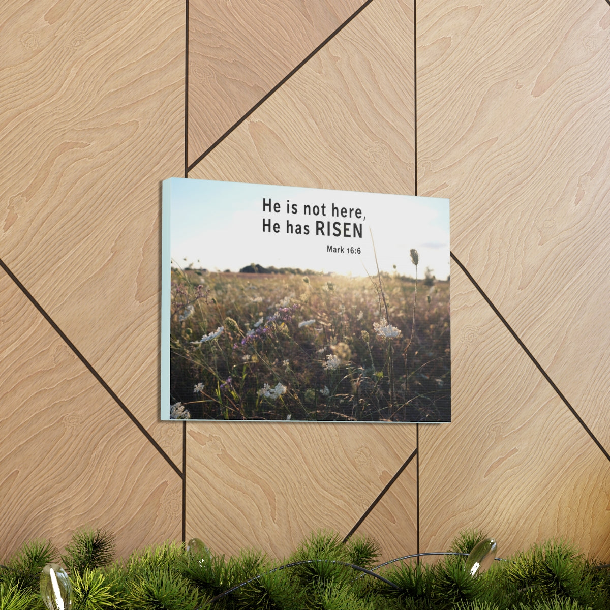Scripture Walls He Has Risen Mark 16:6 Bible Verse Canvas Christian Wall Art Ready to Hang Unframed-Express Your Love Gifts