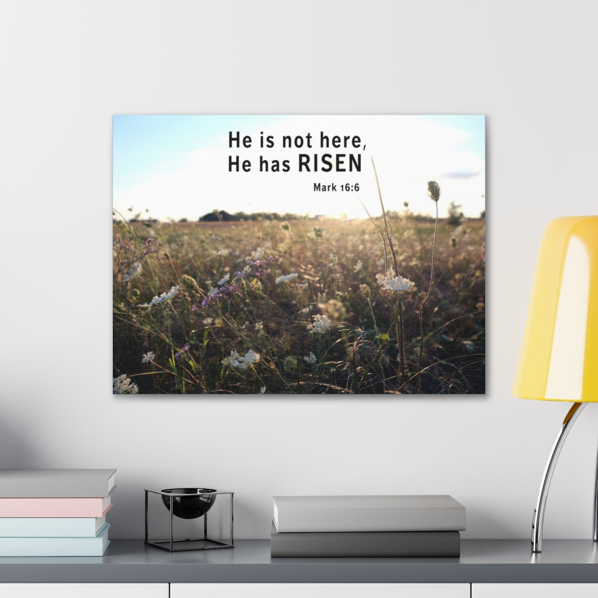 Scripture Walls He Has Risen Mark 16:6 Bible Verse Canvas Christian Wall Art Ready to Hang Unframed-Express Your Love Gifts