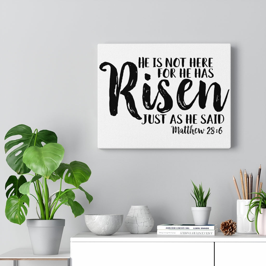 Scripture Walls He Has Risen Matthew 28:6 Bible Verse Canvas Christian Wall Art Ready to Hang Unframed-Express Your Love Gifts