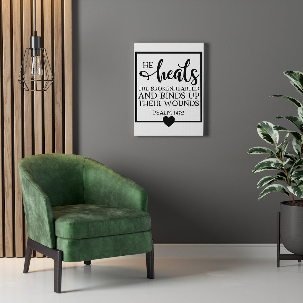 Scripture Walls He Heals Psalm 147:3 Bible Verse Canvas Christian Wall Art Ready to Hang Unframed-Express Your Love Gifts