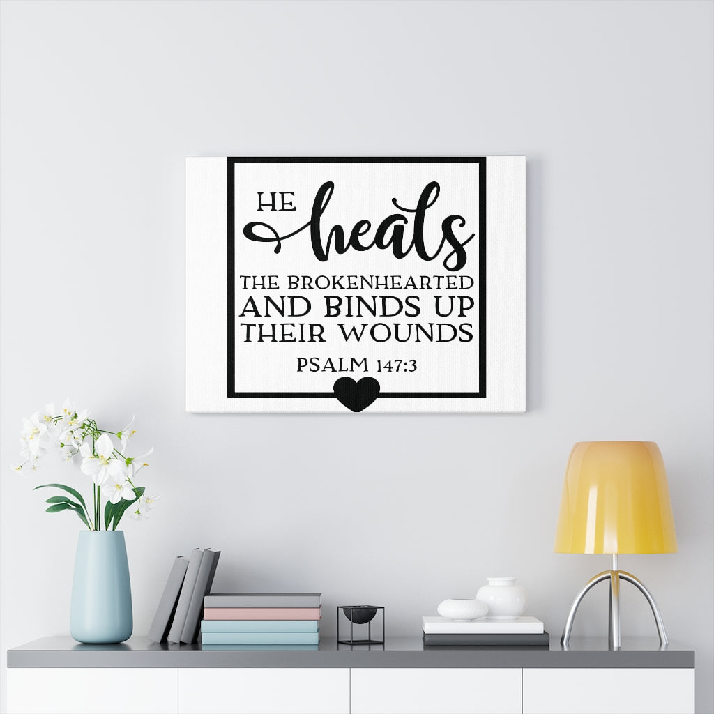 Scripture Walls He Heals The Brokenhearted Psalm 147:3 Bible Verse Canvas Christian Wall Art Ready to Hang Unframed-Express Your Love Gifts