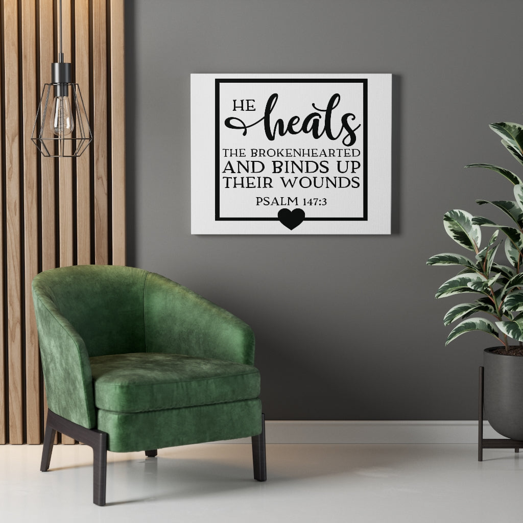 Scripture Walls He Heals The Brokenhearted Psalm 147:3 Bible Verse Canvas Christian Wall Art Ready to Hang Unframed-Express Your Love Gifts