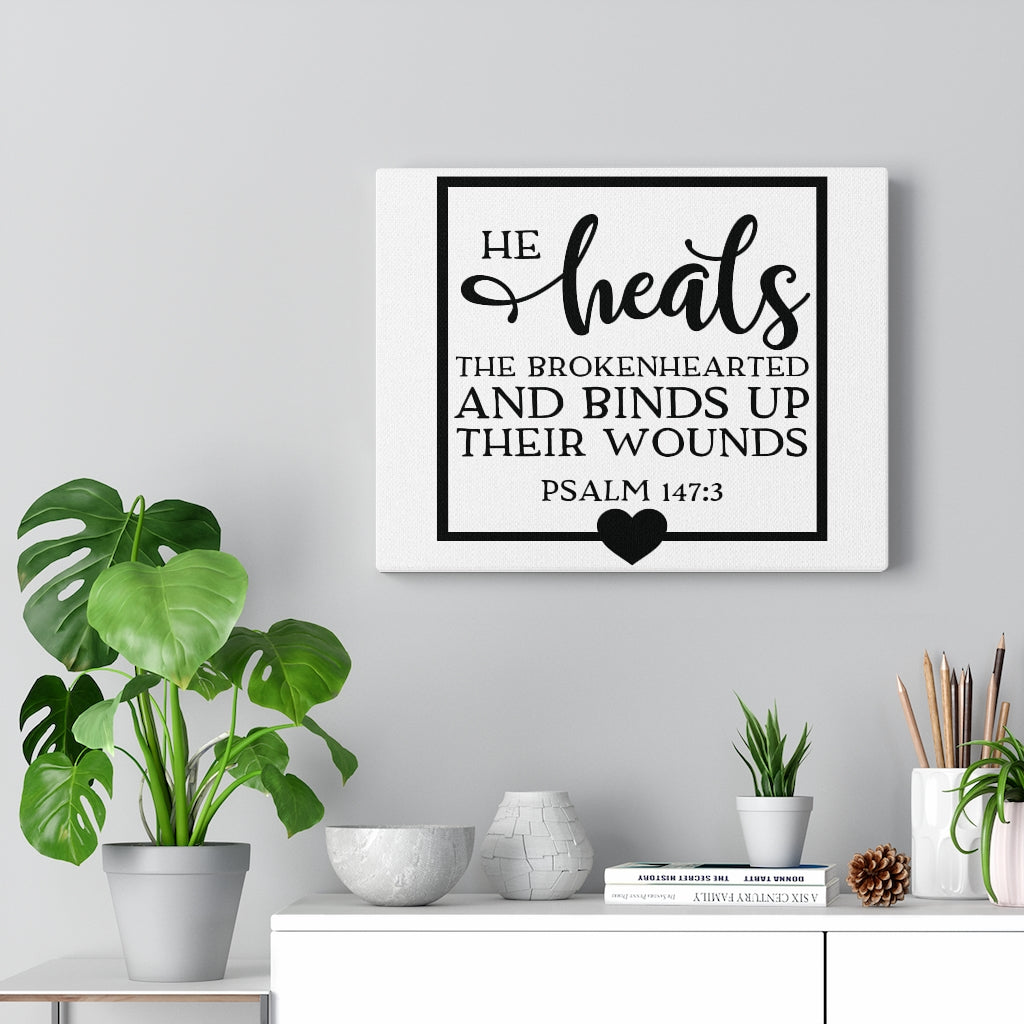 Scripture Walls He Heals The Brokenhearted Psalm 147:3 Bible Verse Canvas Christian Wall Art Ready to Hang Unframed-Express Your Love Gifts