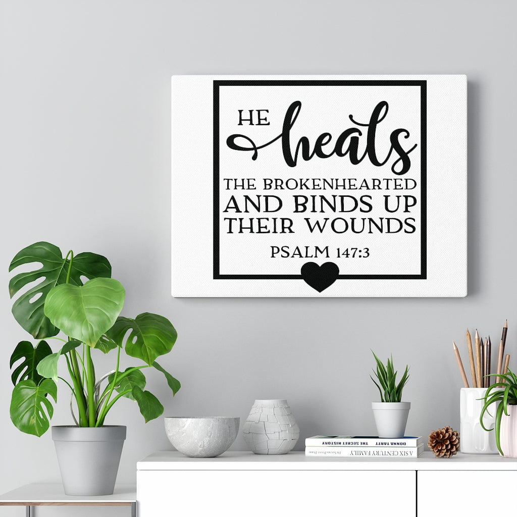 Scripture Walls He Heals The Brokenhearted Psalm 147:3 Bible Verse Canvas Christian Wall Art Ready to Hang Unframed-Express Your Love Gifts