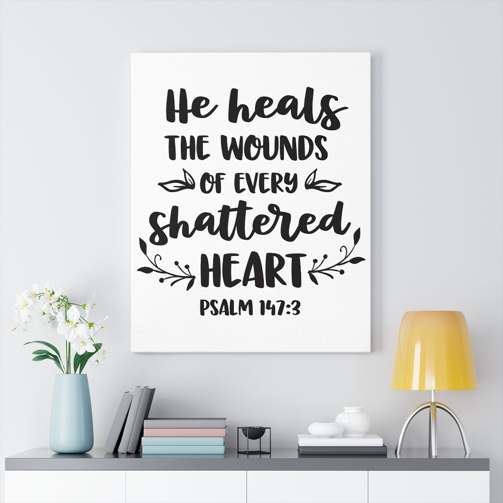Scripture Walls He Heals The Wounds Psalm 147:3 Bible Verse Canvas Christian Wall Art Ready to Hang Unframed-Express Your Love Gifts