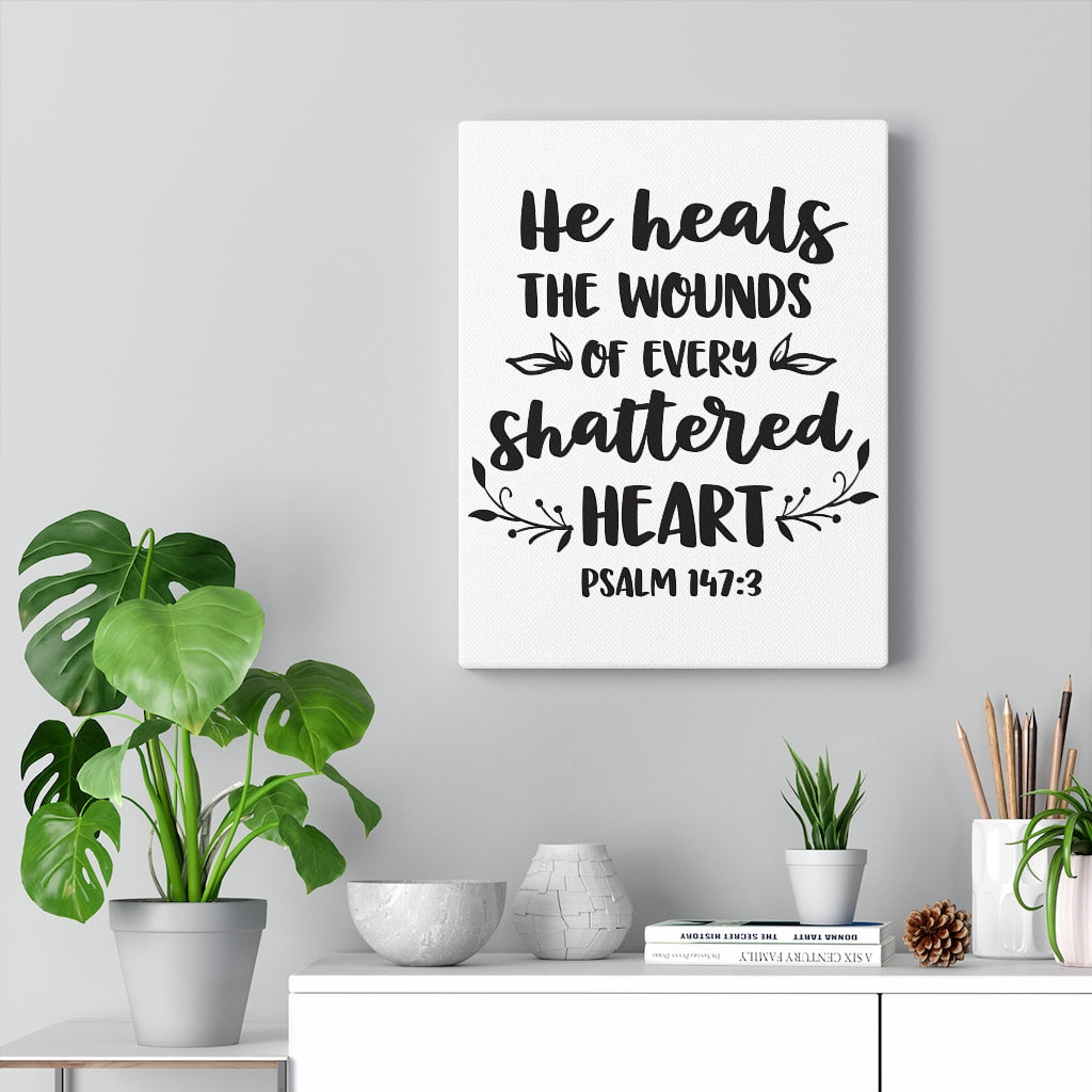 Scripture Walls He Heals The Wounds Psalm 147:3 Bible Verse Canvas Christian Wall Art Ready to Hang Unframed-Express Your Love Gifts