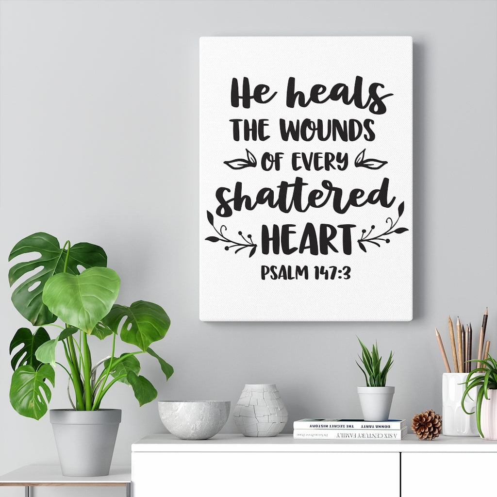 Scripture Walls He Heals The Wounds Psalm 147:3 Bible Verse Canvas Christian Wall Art Ready to Hang Unframed-Express Your Love Gifts