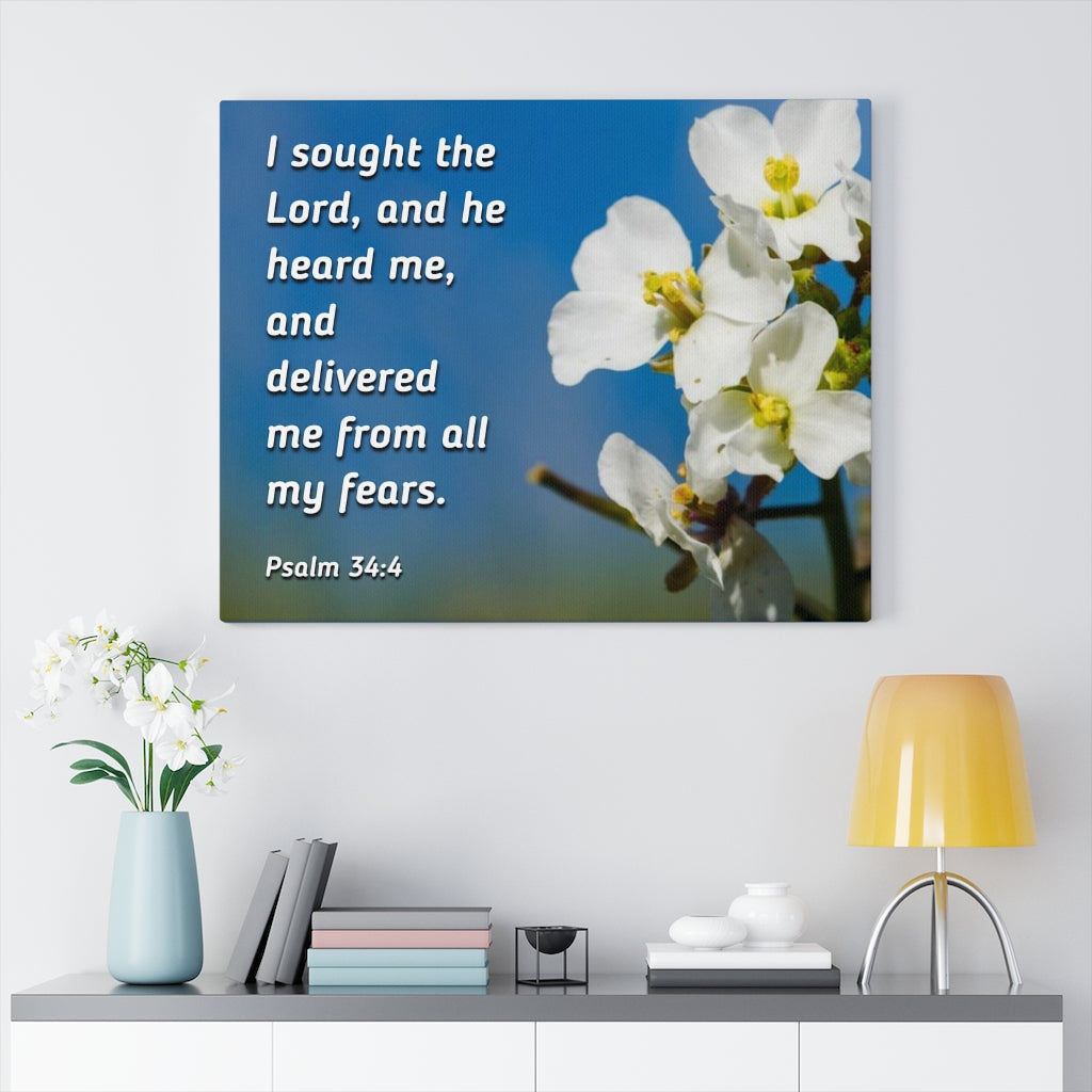 Scripture Walls He Heard Me Psalm 34:4 Bible Verse Canvas Christian Wall Art Ready to Hang Unframed-Express Your Love Gifts
