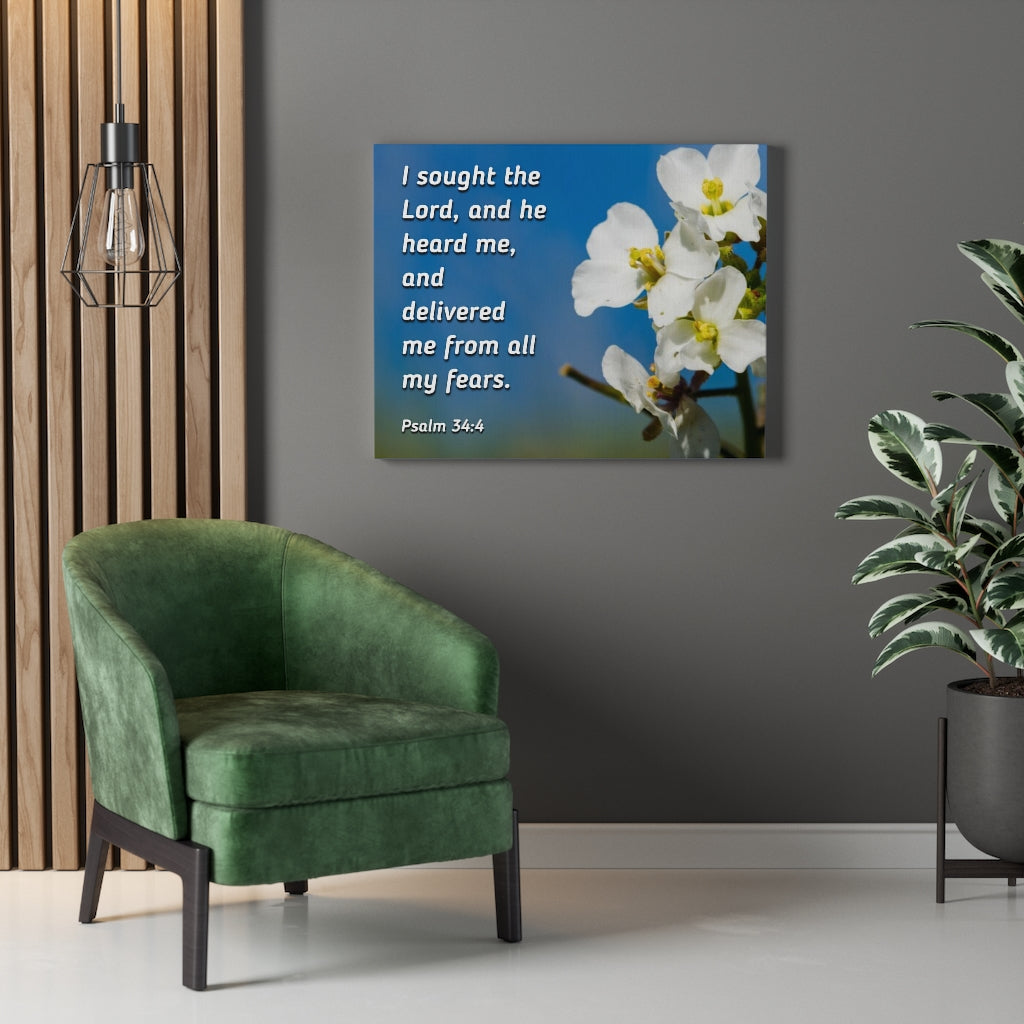 Scripture Walls He Heard Me Psalm 34:4 Bible Verse Canvas Christian Wall Art Ready to Hang Unframed-Express Your Love Gifts