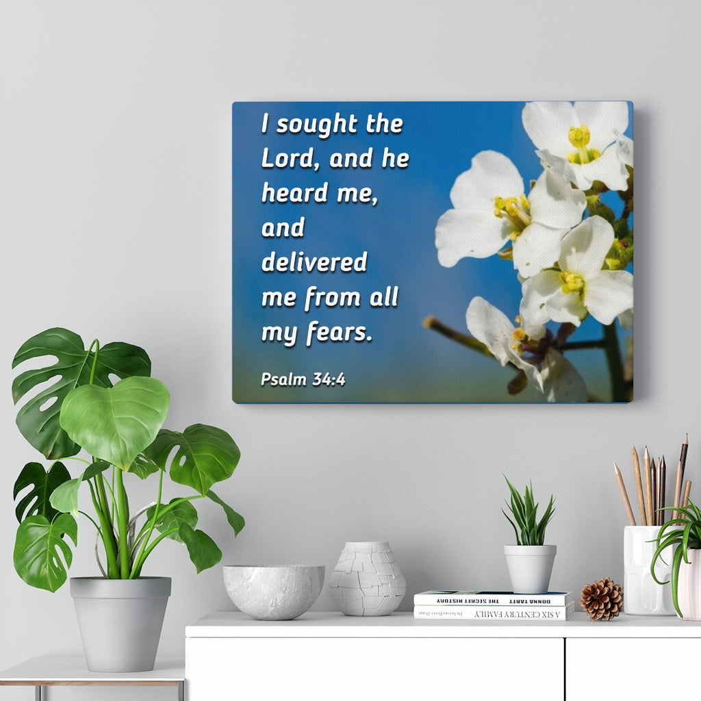 Scripture Walls He Heard Me Psalm 34:4 Bible Verse Canvas Christian Wall Art Ready to Hang Unframed-Express Your Love Gifts