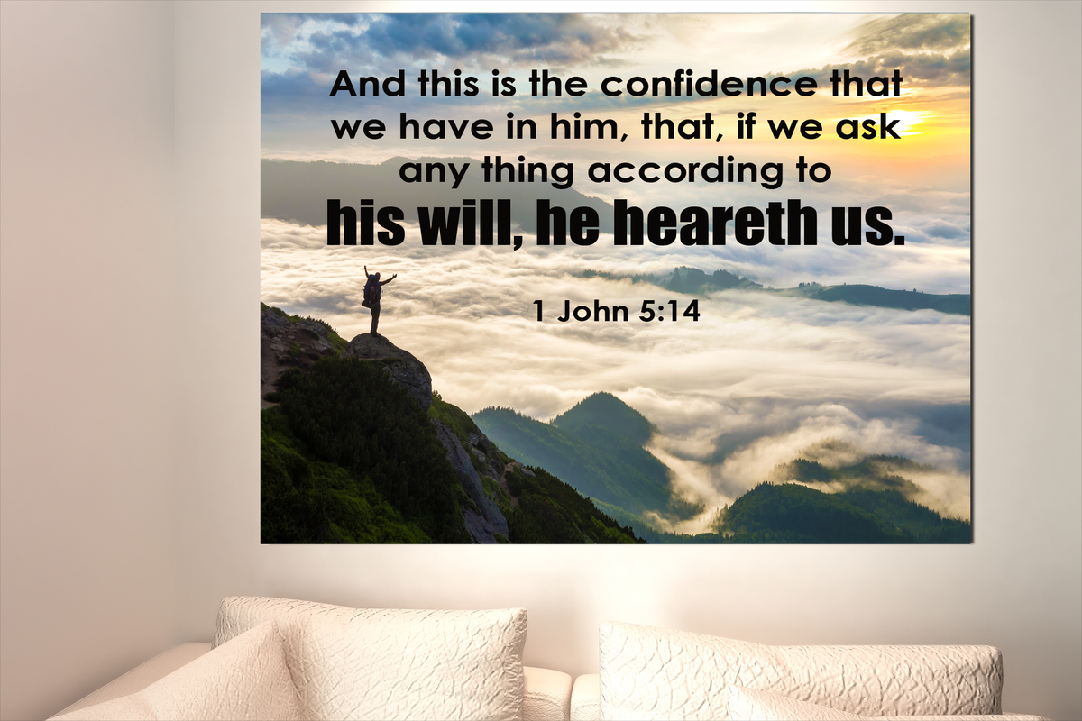 Scripture Walls He HeAreth Us 1 John 5:14 Bible Verse Canvas Christian Wall Art Ready to Hang Unframed-Express Your Love Gifts