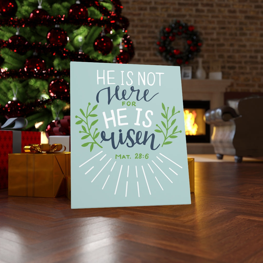 Scripture Walls He Is Risen Green Leaves Mat 28:6 Bible Verse Canvas Christian Wall Art Ready to Hang Unframed-Express Your Love Gifts