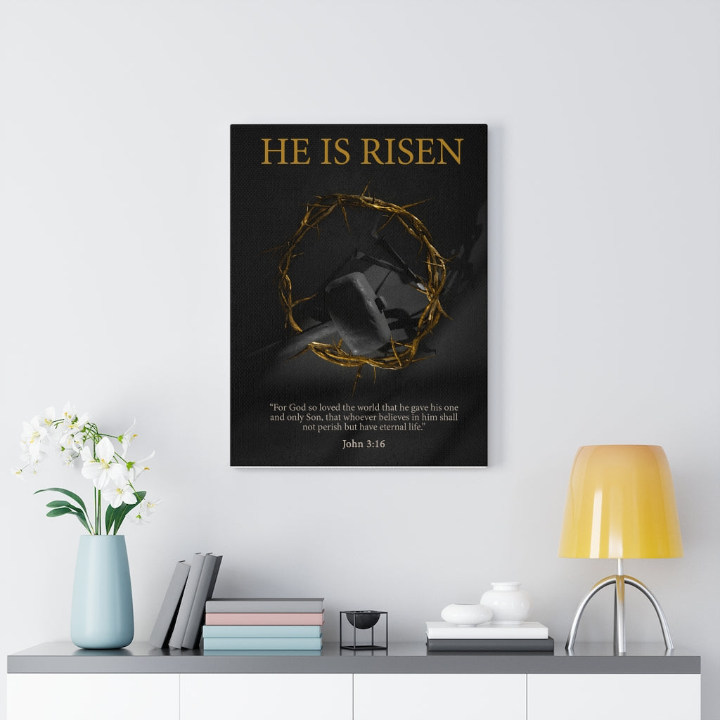 Scripture Walls He Is Risen John 3:16 Bible Verse Canvas Christian Wall Art Ready to Hang Unframed-Express Your Love Gifts