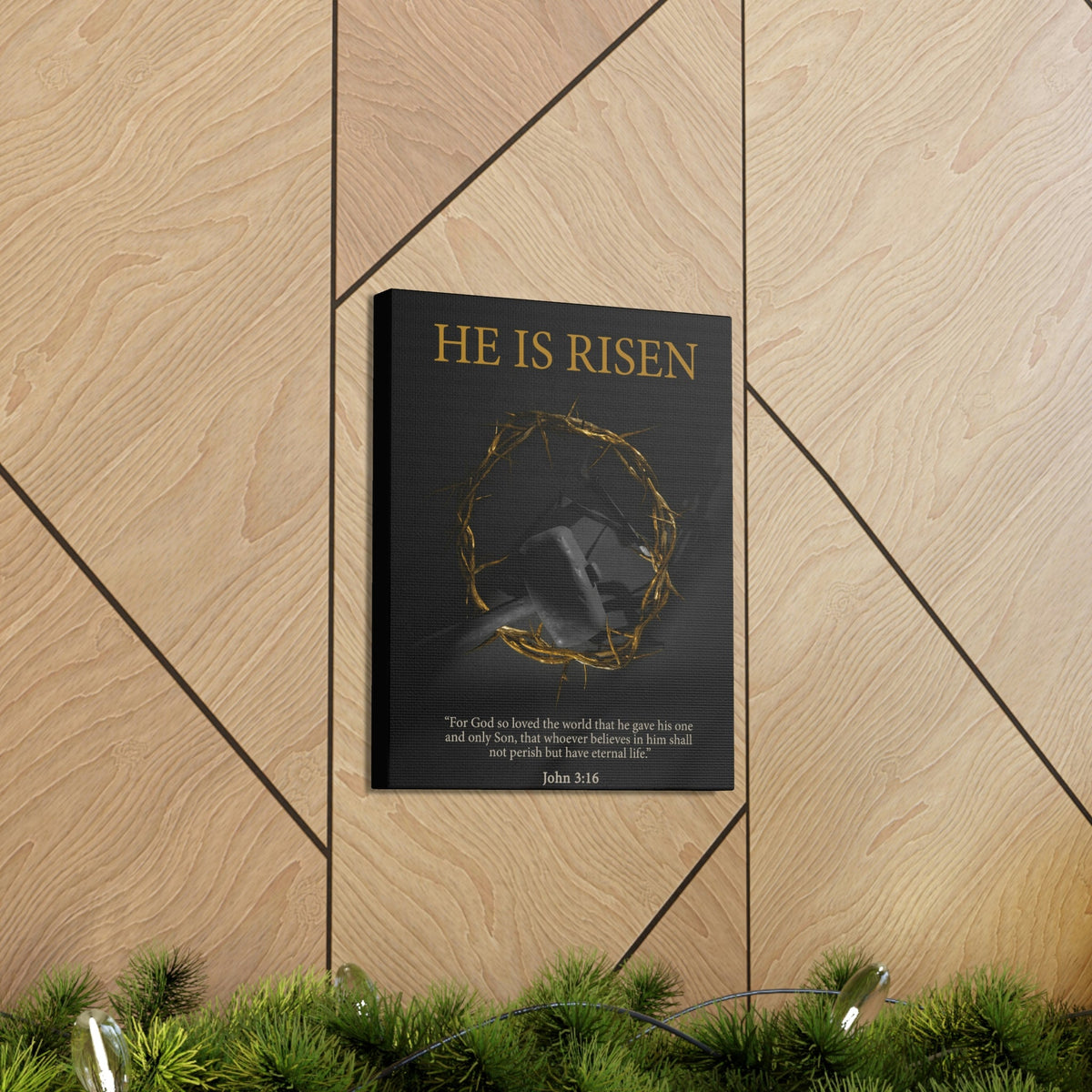 Scripture Walls He Is Risen John 3:16 Bible Verse Canvas Christian Wall Art Ready to Hang Unframed-Express Your Love Gifts
