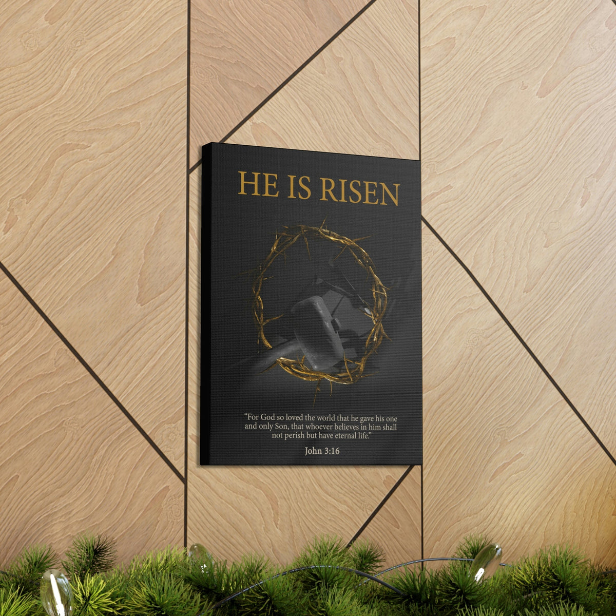 Scripture Walls He Is Risen John 3:16 Bible Verse Canvas Christian Wall Art Ready to Hang Unframed-Express Your Love Gifts