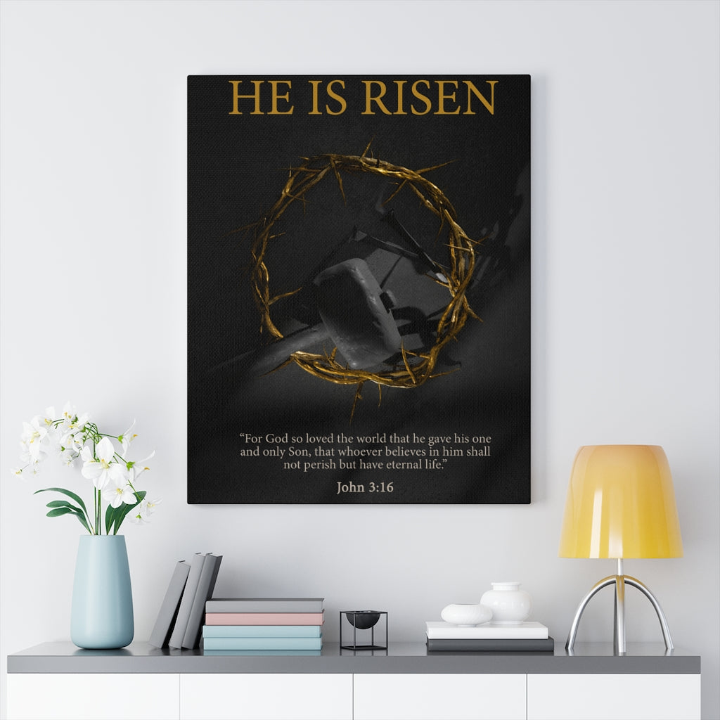 Scripture Walls He Is Risen John 3:16 Bible Verse Canvas Christian Wall Art Ready to Hang Unframed-Express Your Love Gifts