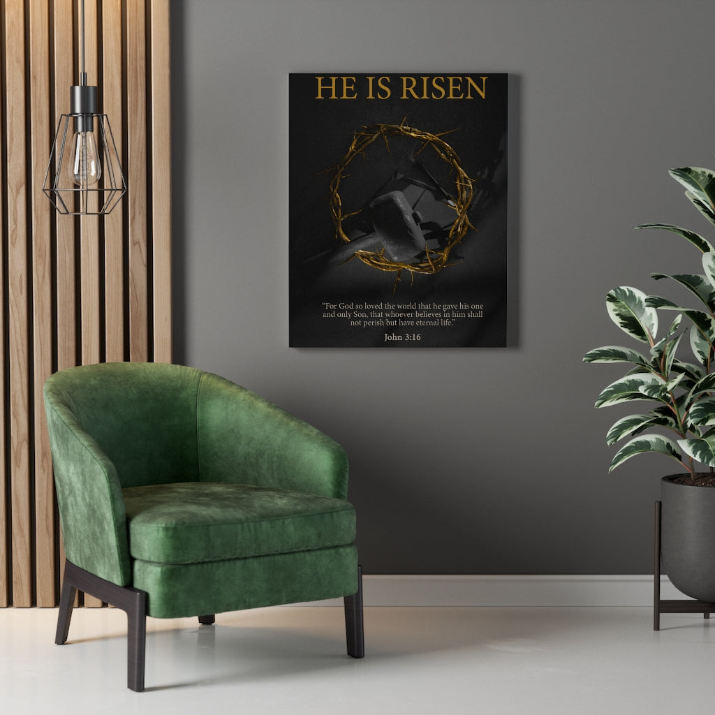 Scripture Walls He Is Risen John 3:16 Bible Verse Canvas Christian Wall Art Ready to Hang Unframed-Express Your Love Gifts