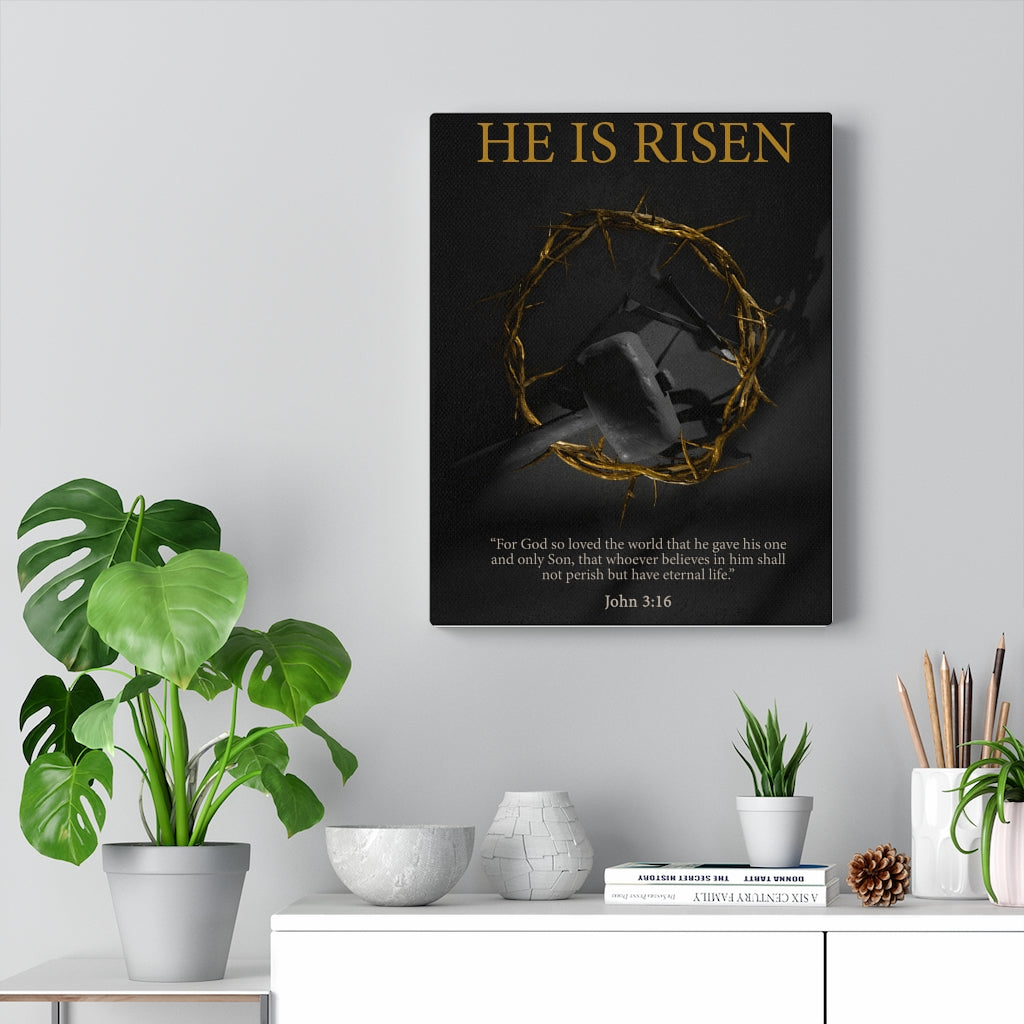 Scripture Walls He Is Risen John 3:16 Bible Verse Canvas Christian Wall Art Ready to Hang Unframed-Express Your Love Gifts
