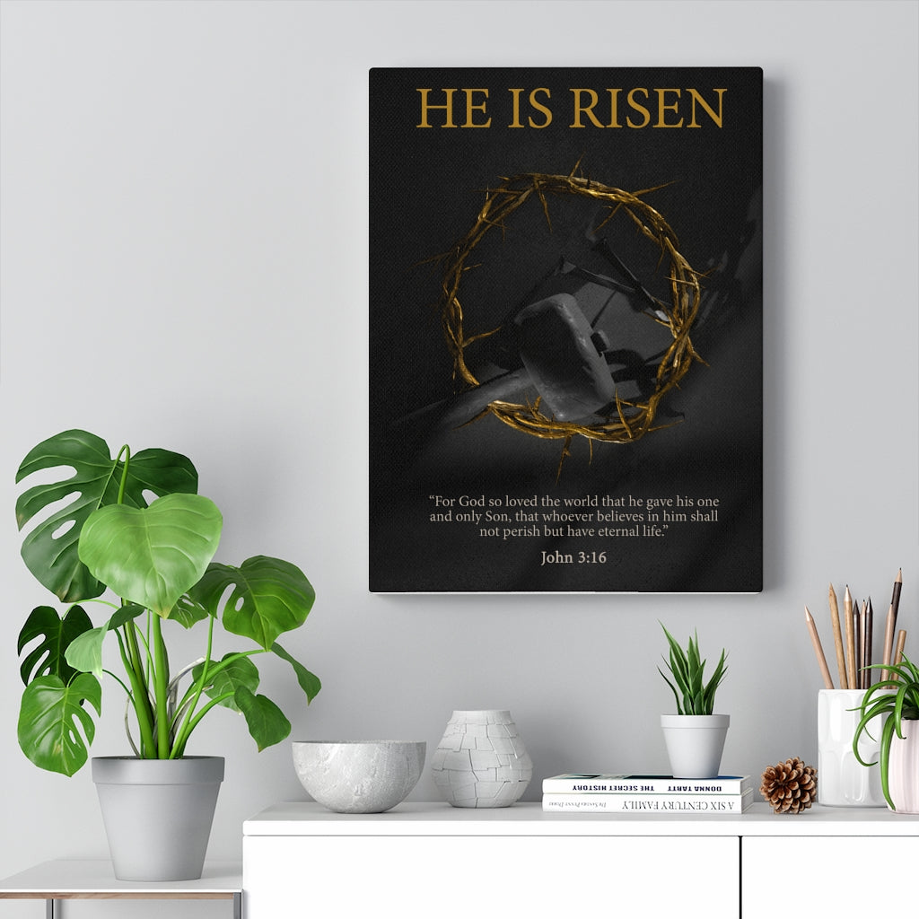 Scripture Walls He Is Risen John 3:16 Bible Verse Canvas Christian Wall Art Ready to Hang Unframed-Express Your Love Gifts