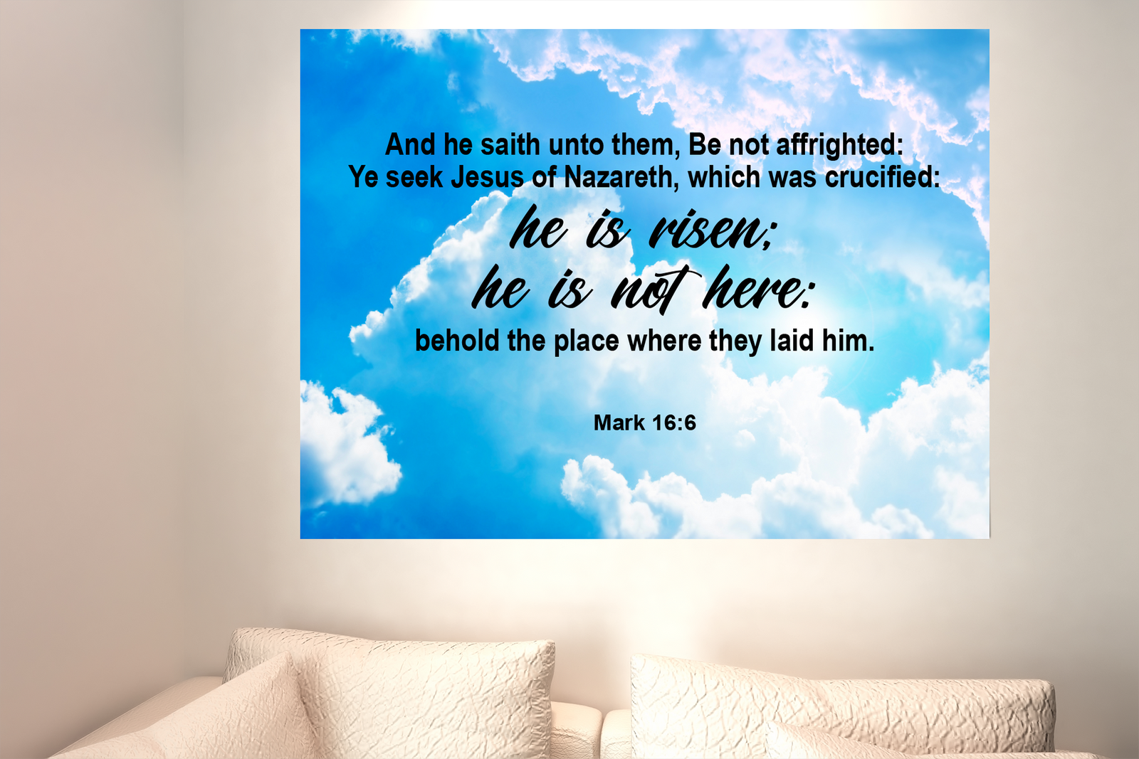 Scripture Walls He is Risen Mark 16:6 Bible Verse Canvas Christian Wall Art Ready to Hang Unframed-Express Your Love Gifts