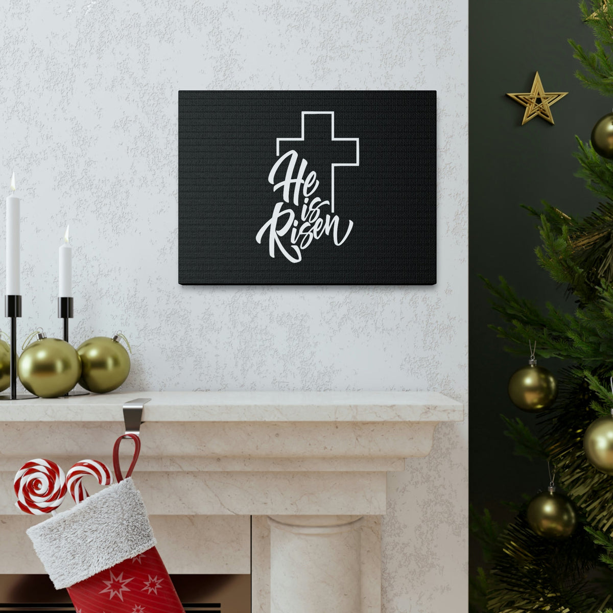 Scripture Walls He Is Risen Matthew 28:6 Outline Cross Christian Wall Art Bible Verse Print Ready to Hang Unframed-Express Your Love Gifts