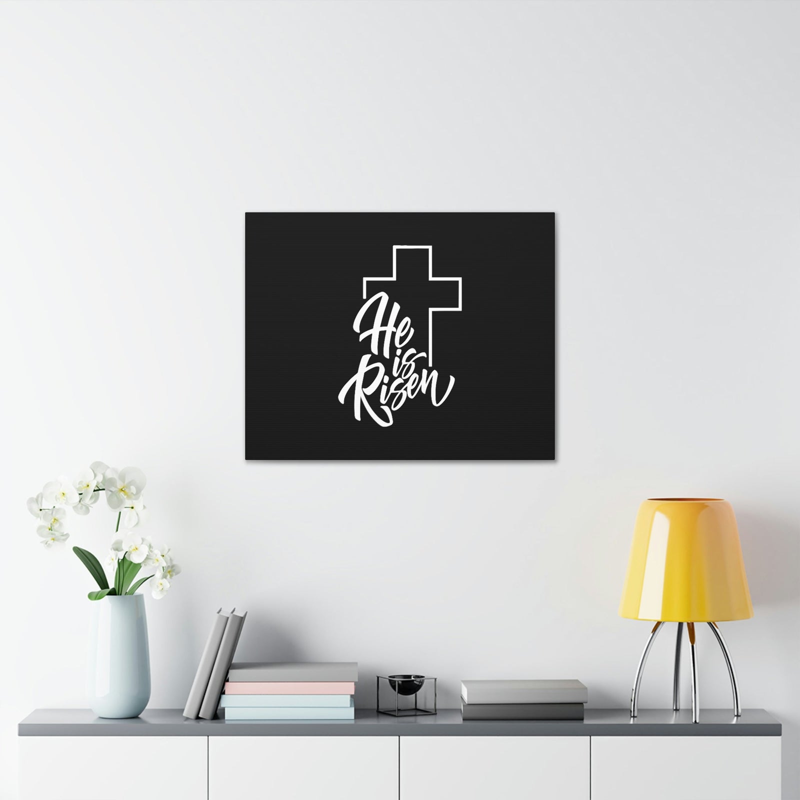 Scripture Walls He Is Risen Matthew 28:6 Outline Cross Christian Wall Art Bible Verse Print Ready to Hang Unframed-Express Your Love Gifts