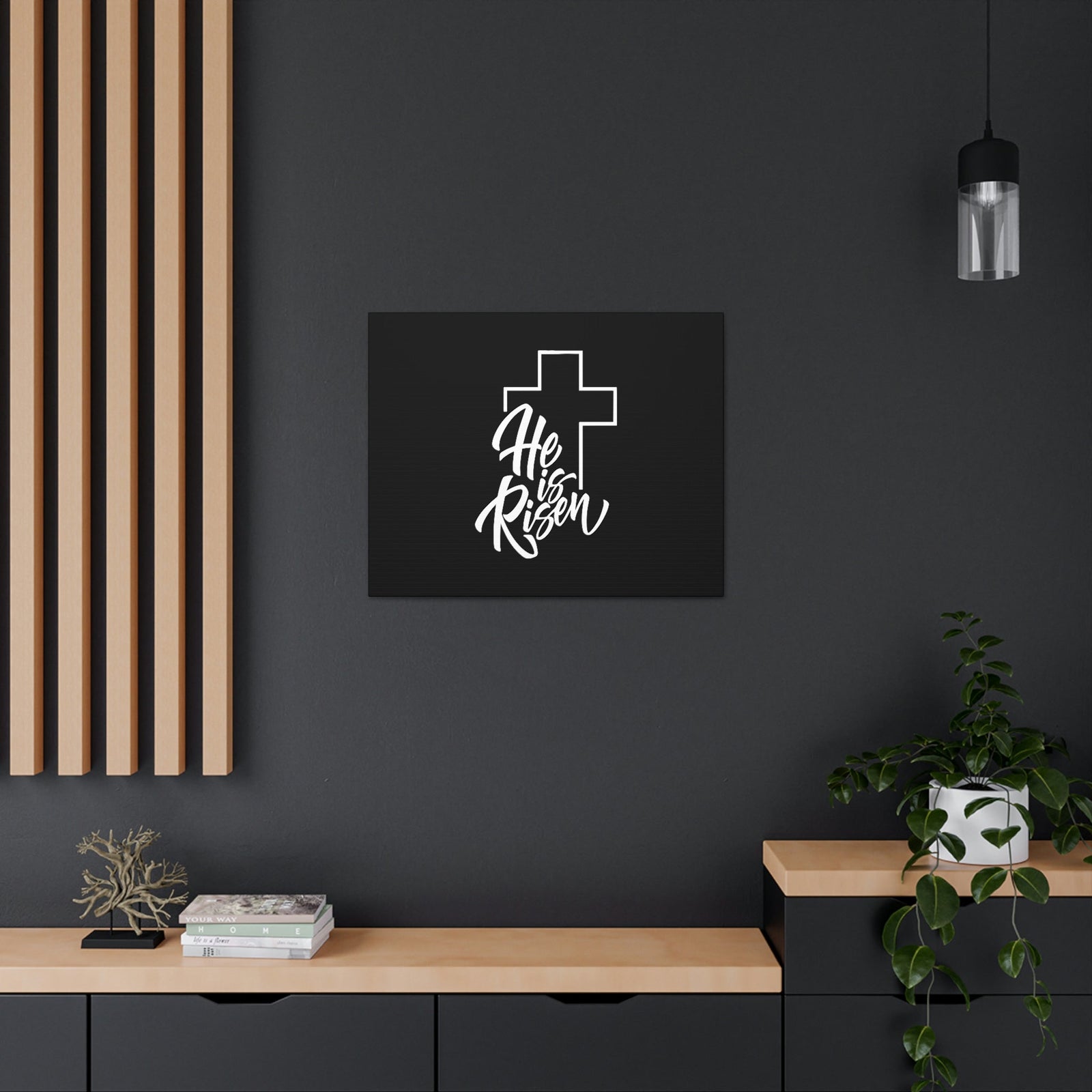 Scripture Walls He Is Risen Matthew 28:6 Outline Cross Christian Wall Art Bible Verse Print Ready to Hang Unframed-Express Your Love Gifts