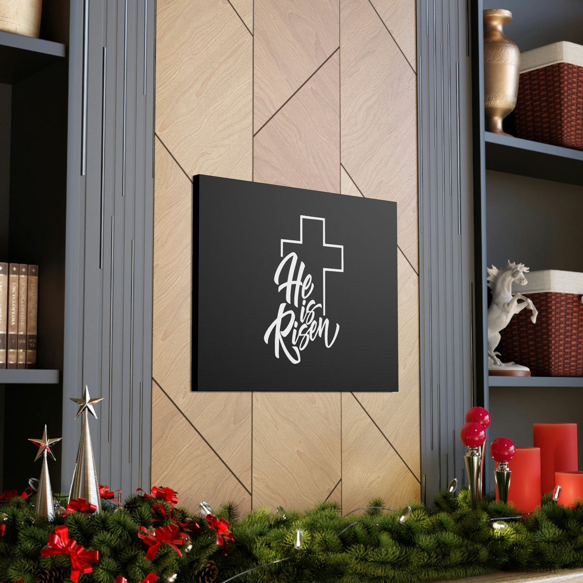 Scripture Walls He Is Risen Matthew 28:6 Outline Cross Christian Wall Art Bible Verse Print Ready to Hang Unframed-Express Your Love Gifts