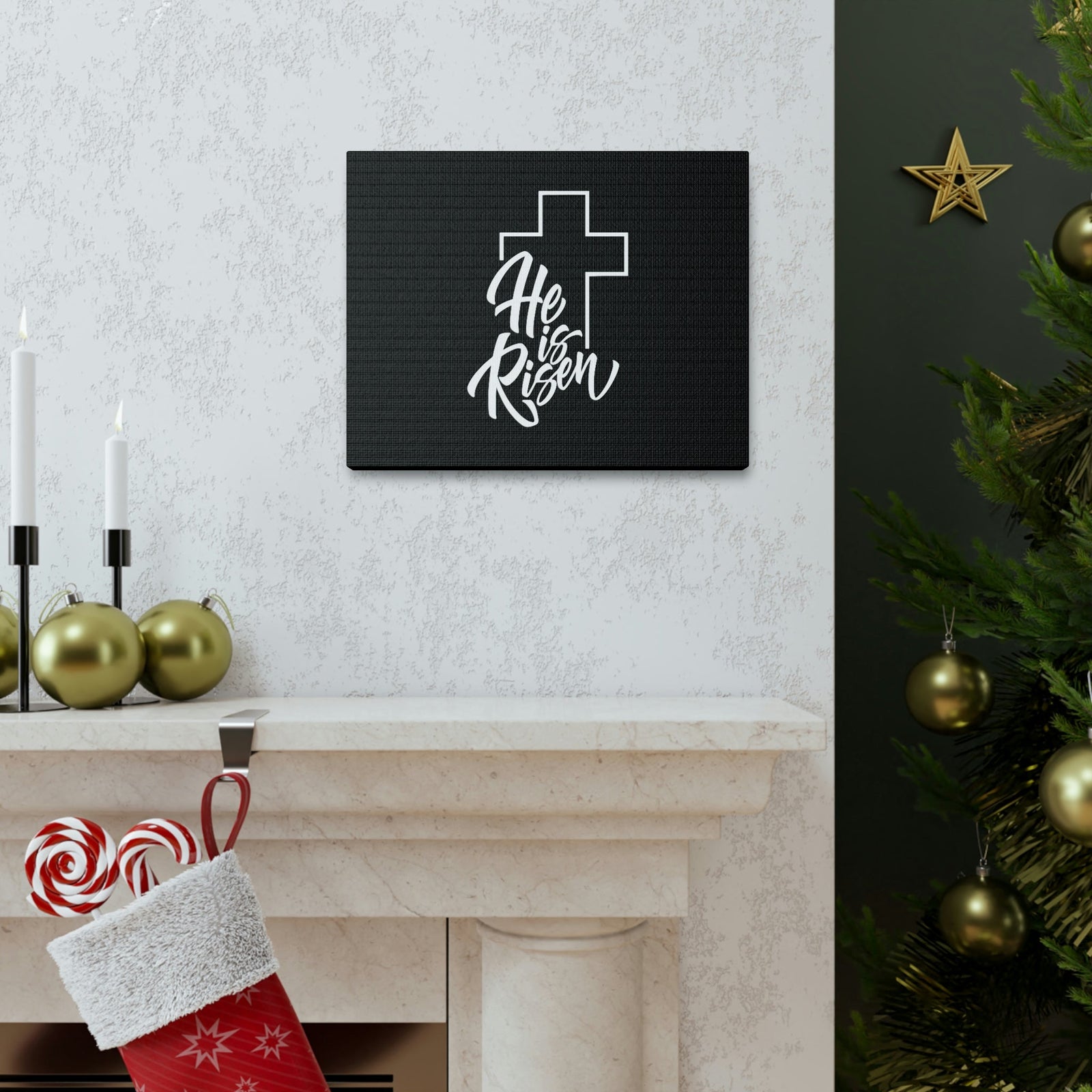 Scripture Walls He Is Risen Matthew 28:6 Outline Cross Christian Wall Art Bible Verse Print Ready to Hang Unframed-Express Your Love Gifts