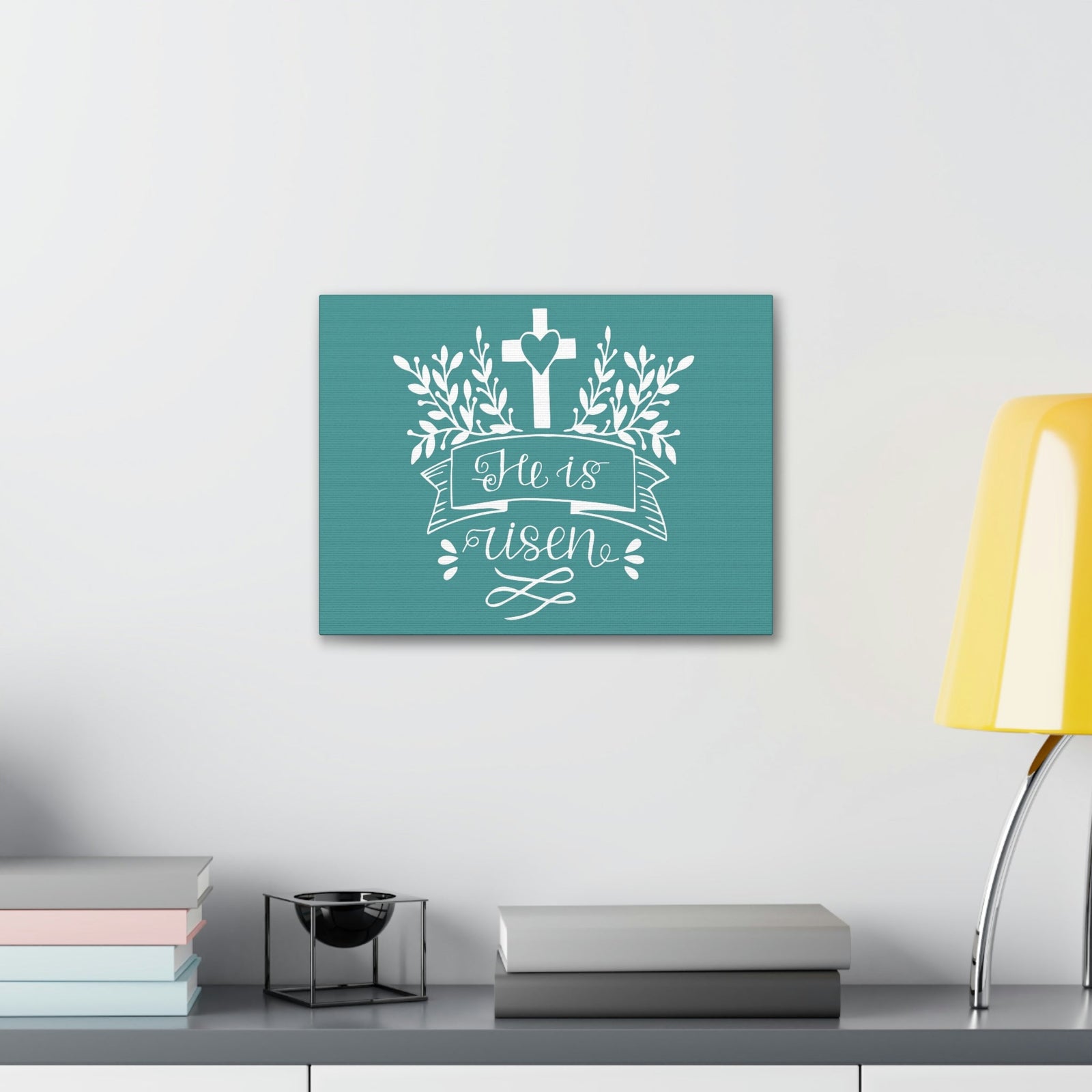 Scripture Walls He Is Risen Matthew 28:6 Teal Branches Christian Wall Art Bible Verse Print Ready to Hang Unframed-Express Your Love Gifts