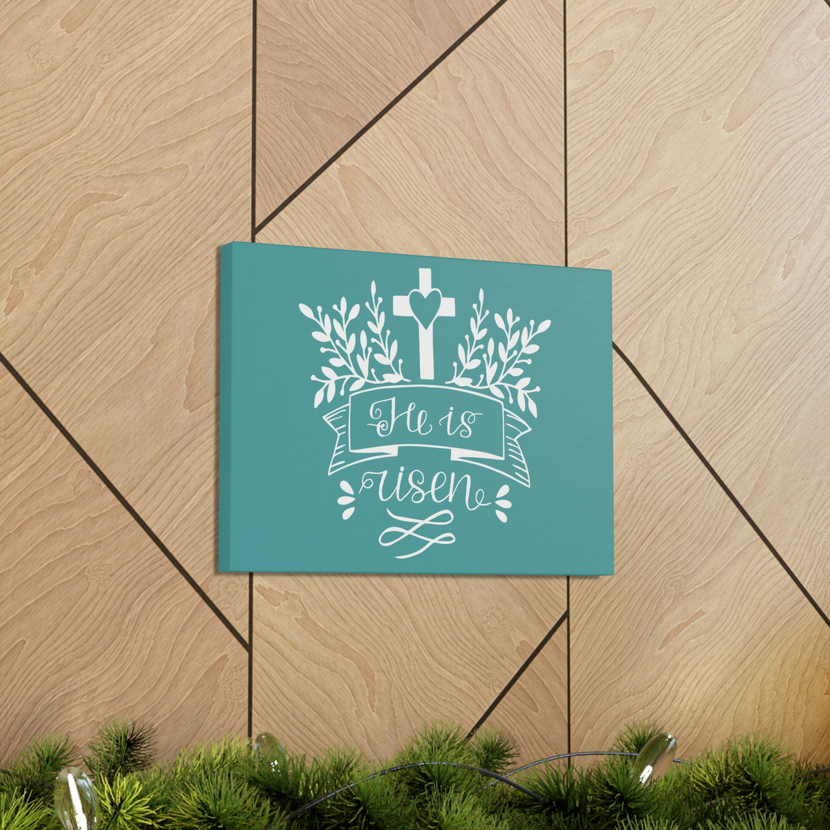 Scripture Walls He Is Risen Matthew 28:6 Teal Branches Christian Wall Art Bible Verse Print Ready to Hang Unframed-Express Your Love Gifts