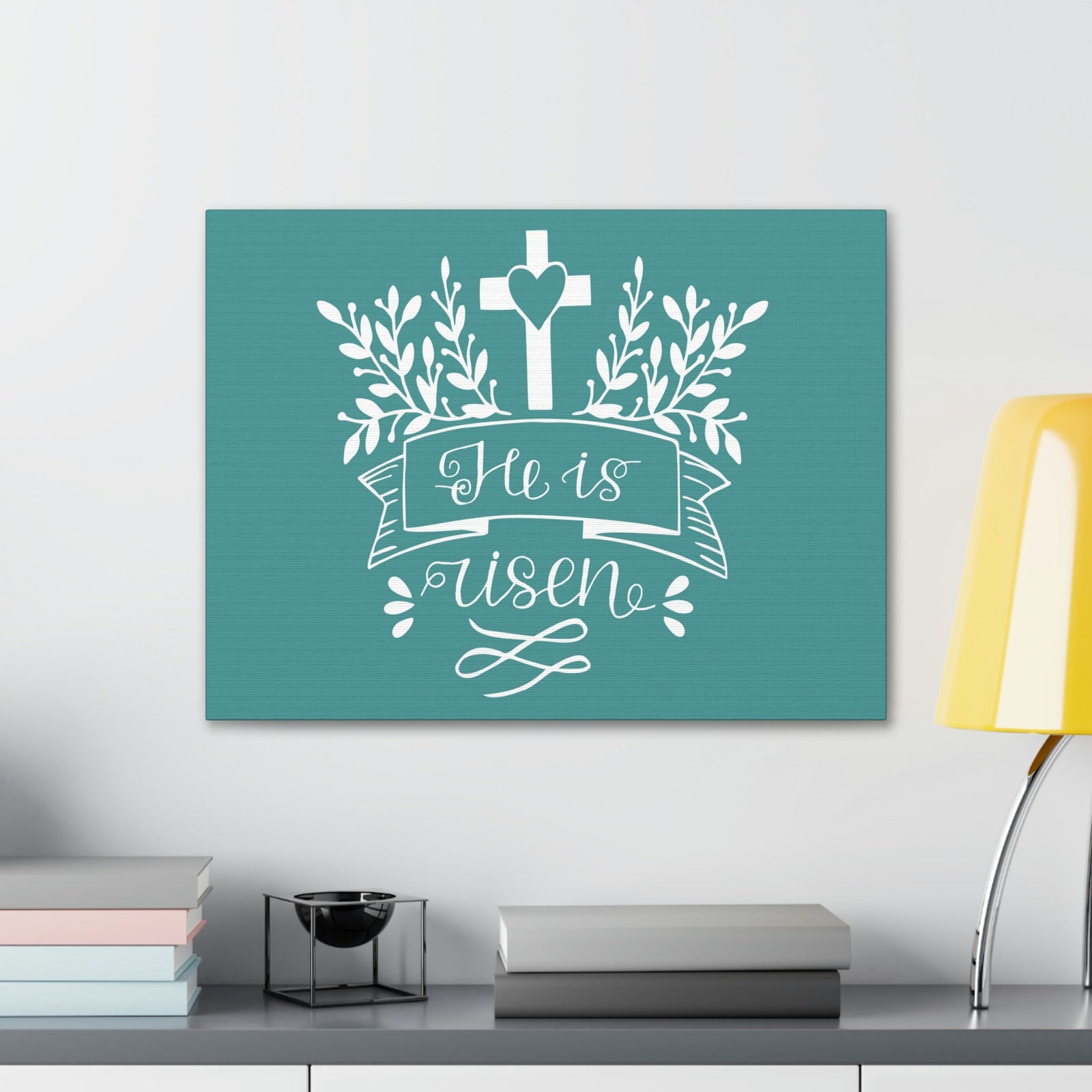 Scripture Walls He Is Risen Matthew 28:6 Teal Branches Christian Wall Art Bible Verse Print Ready to Hang Unframed-Express Your Love Gifts