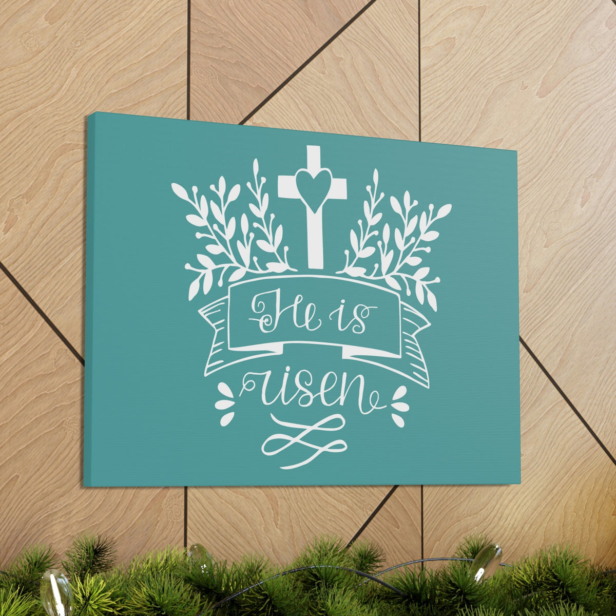Scripture Walls He Is Risen Matthew 28:6 Teal Branches Christian Wall Art Bible Verse Print Ready to Hang Unframed-Express Your Love Gifts