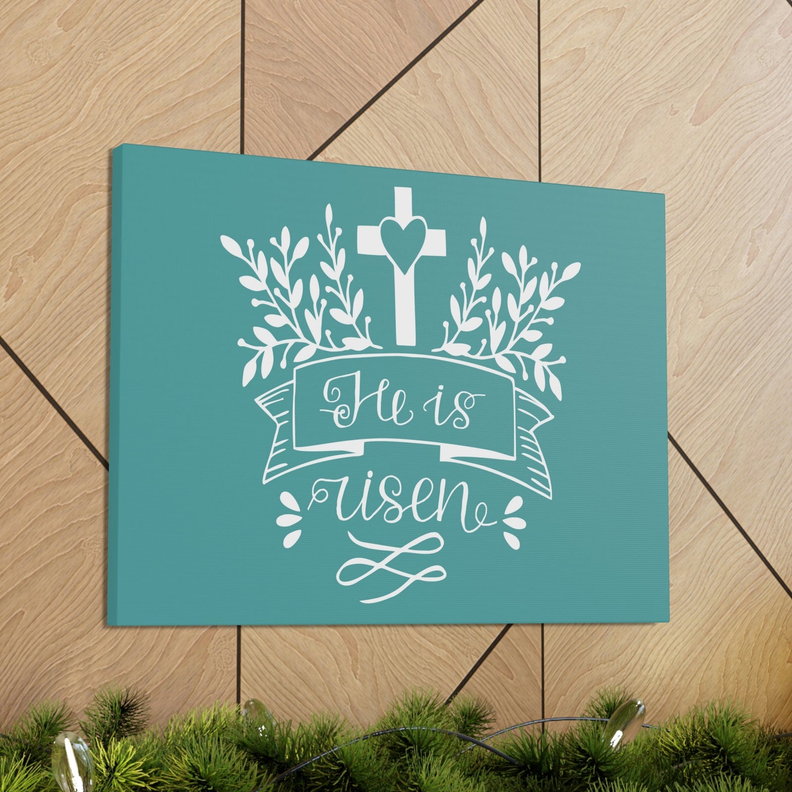 Scripture Walls He Is Risen Matthew 28:6 Teal Branches Christian Wall Art Bible Verse Print Ready to Hang Unframed-Express Your Love Gifts