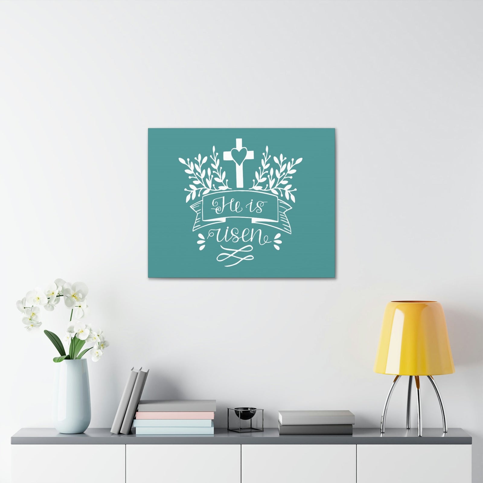 Scripture Walls He Is Risen Matthew 28:6 Teal Branches Christian Wall Art Bible Verse Print Ready to Hang Unframed-Express Your Love Gifts