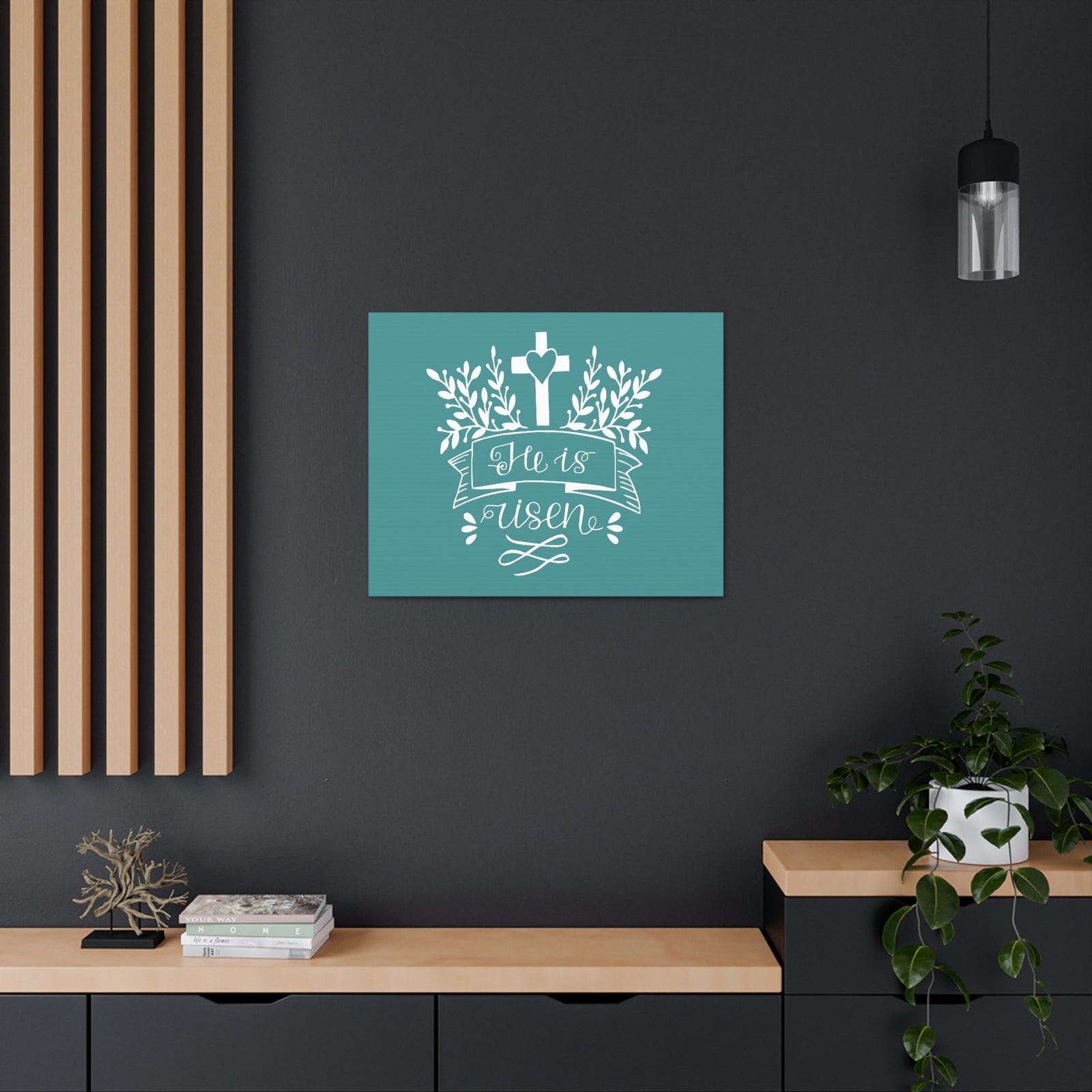 Scripture Walls He Is Risen Matthew 28:6 Teal Branches Christian Wall Art Bible Verse Print Ready to Hang Unframed-Express Your Love Gifts