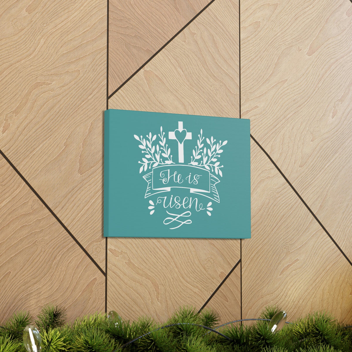 Scripture Walls He Is Risen Matthew 28:6 Teal Branches Christian Wall Art Bible Verse Print Ready to Hang Unframed-Express Your Love Gifts