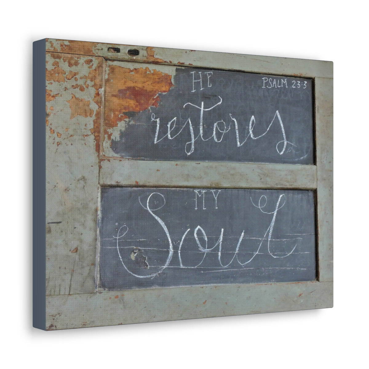 Scripture Walls He Restores My Soul Psalm 23:3 Bible Verse Canvas Christian Wall Art Bible Verse Print Ready To Hang Unframed-Express Your Love Gifts