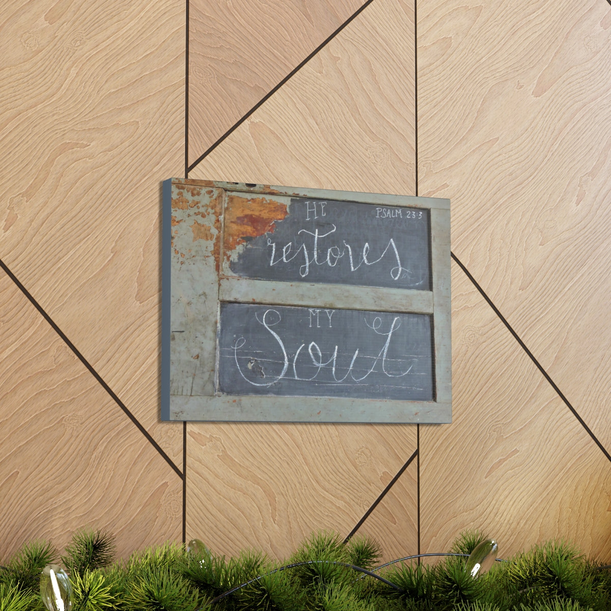 Scripture Walls He Restores My Soul Psalm 23:3 Bible Verse Canvas Christian Wall Art Bible Verse Print Ready To Hang Unframed-Express Your Love Gifts