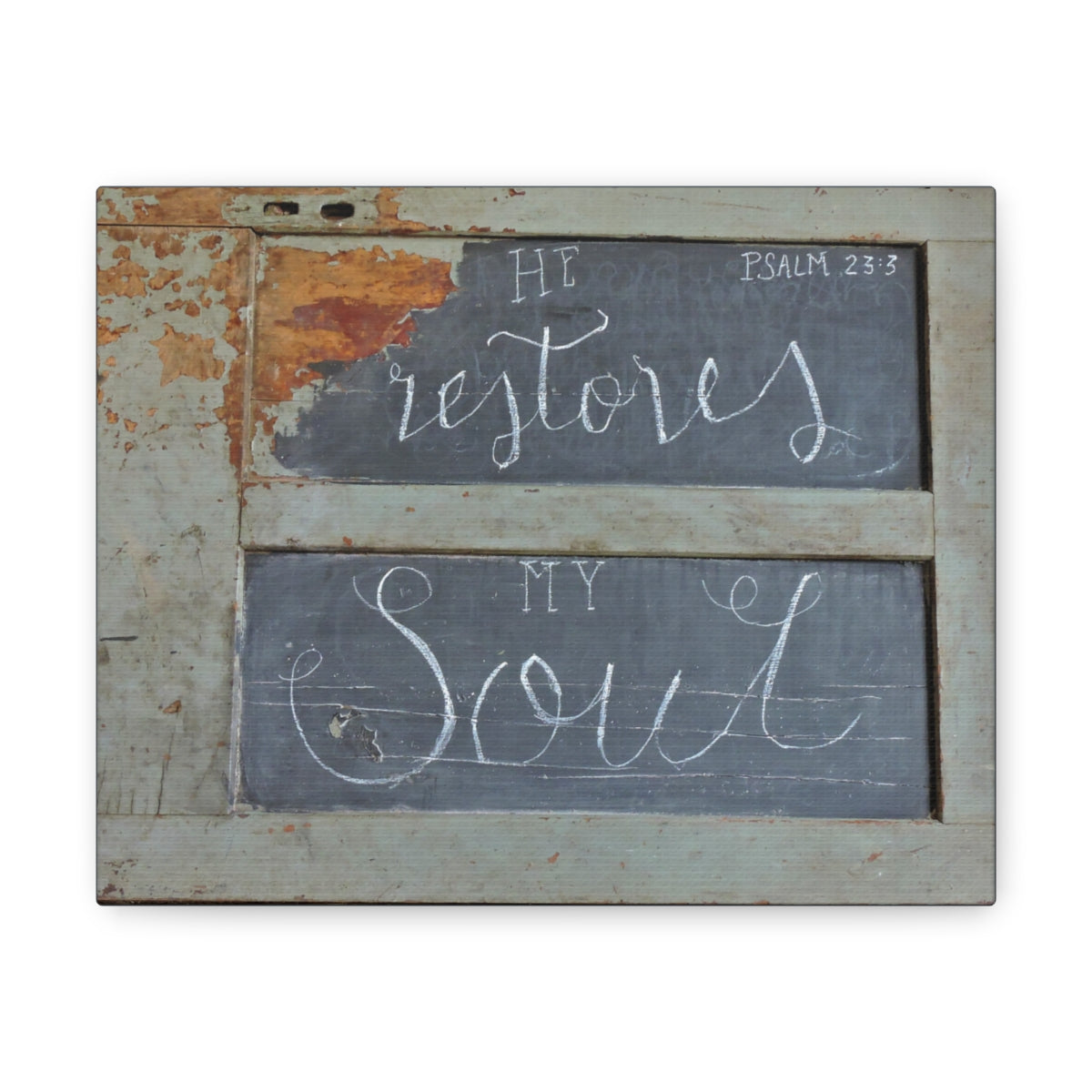 Scripture Walls He Restores My Soul Psalm 23:3 Bible Verse Canvas Christian Wall Art Bible Verse Print Ready To Hang Unframed-Express Your Love Gifts