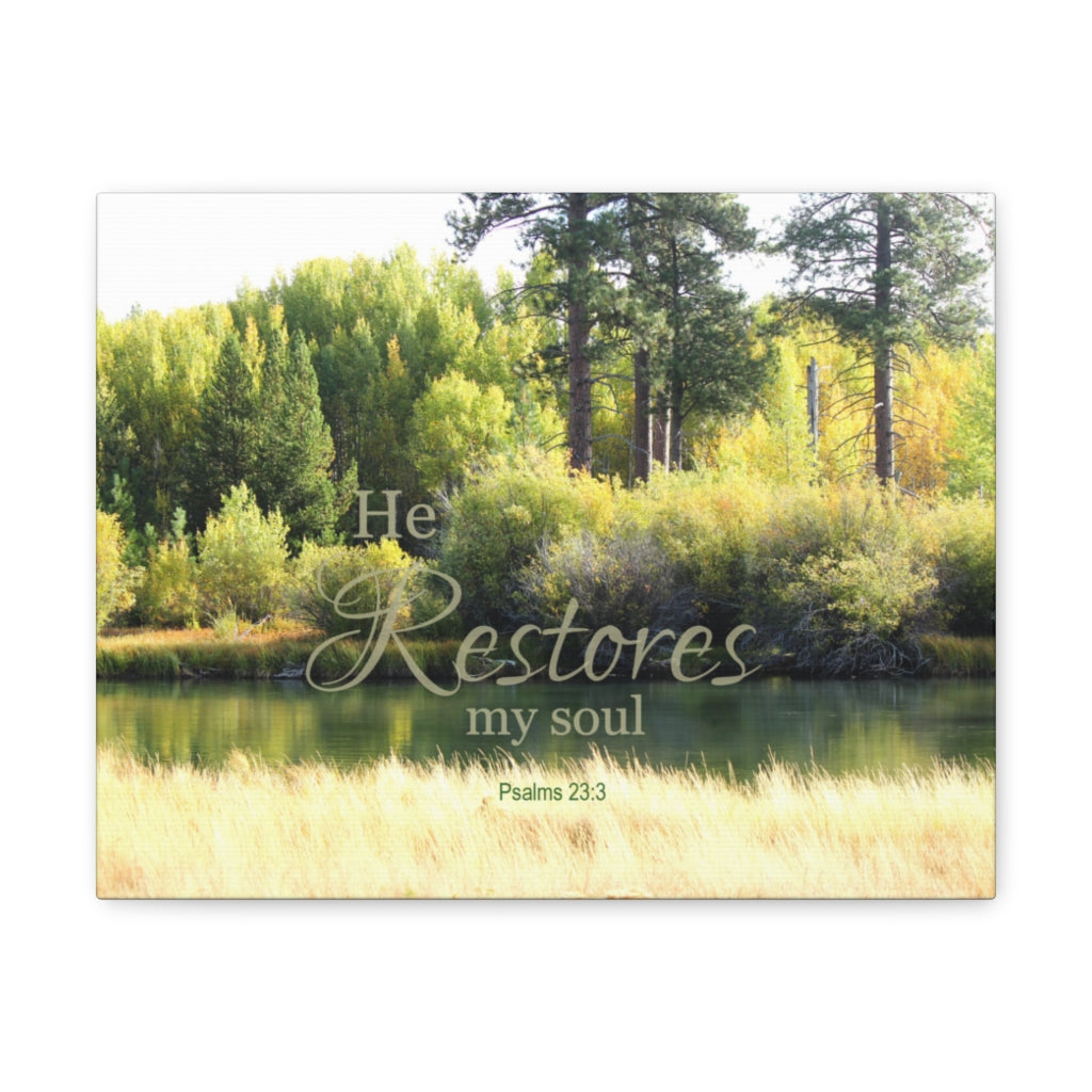 Scripture Walls He Restores My Soul Psalm 23:3 Bible Verse Canvas Christian Wall Art Ready to Hang Unframed-Express Your Love Gifts