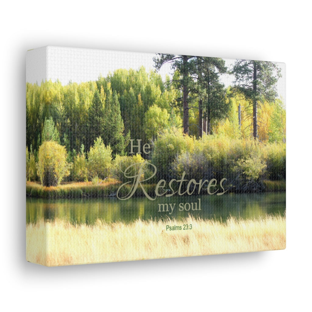 Scripture Walls He Restores My Soul Psalm 23:3 Bible Verse Canvas Christian Wall Art Ready to Hang Unframed-Express Your Love Gifts