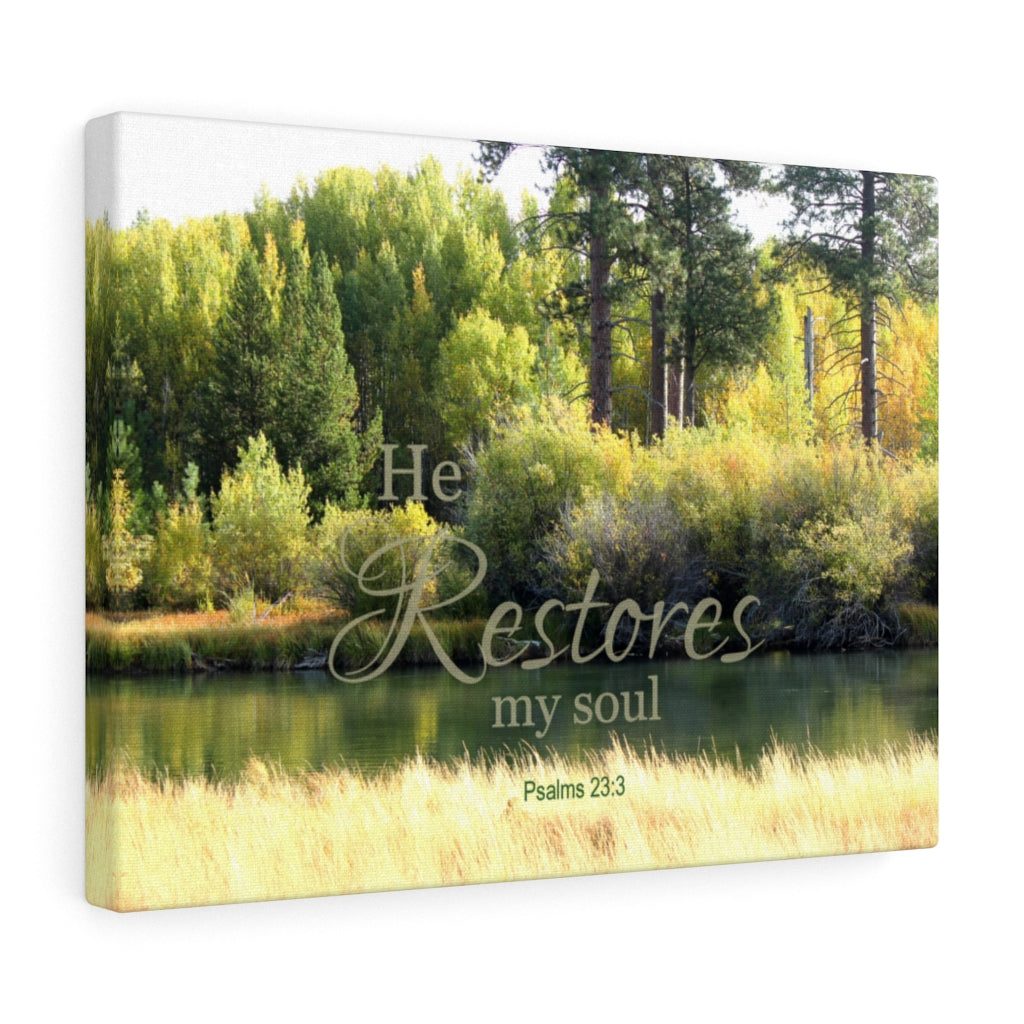 Scripture Walls He Restores My Soul Psalms 23:3 Bible Verse Canvas Christian Wall Art Ready to Hang Unframed-Express Your Love Gifts
