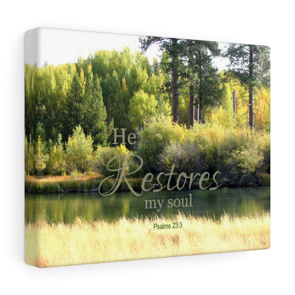 Scripture Walls He Restores My Soul Psalms 23:3 Bible Verse Canvas Christian Wall Art Ready to Hang Unframed-Express Your Love Gifts