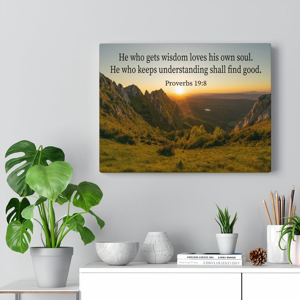 Scripture Walls He Who Gets Wisdom Proverbs 19:8 Bible Verse Canvas Christian Wall Art Ready to Hang Unframed-Express Your Love Gifts