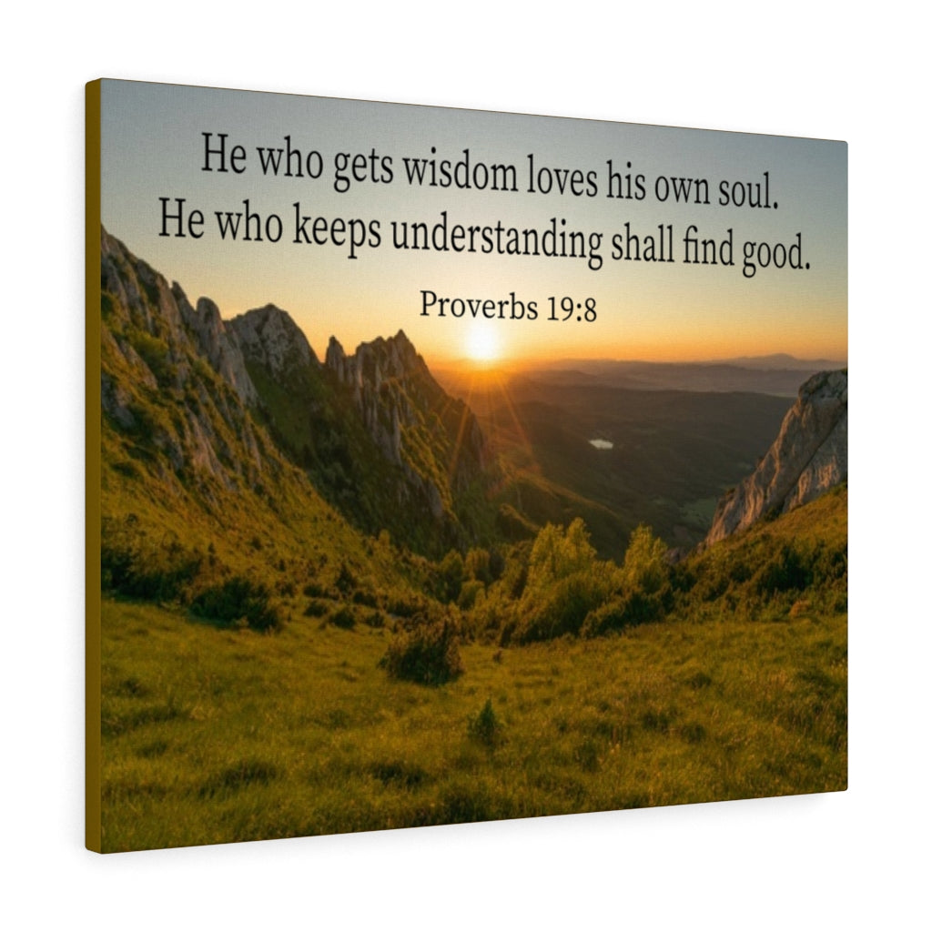 Scripture Walls He Who Gets Wisdom Proverbs 19:8 Bible Verse Canvas Christian Wall Art Ready to Hang Unframed-Express Your Love Gifts